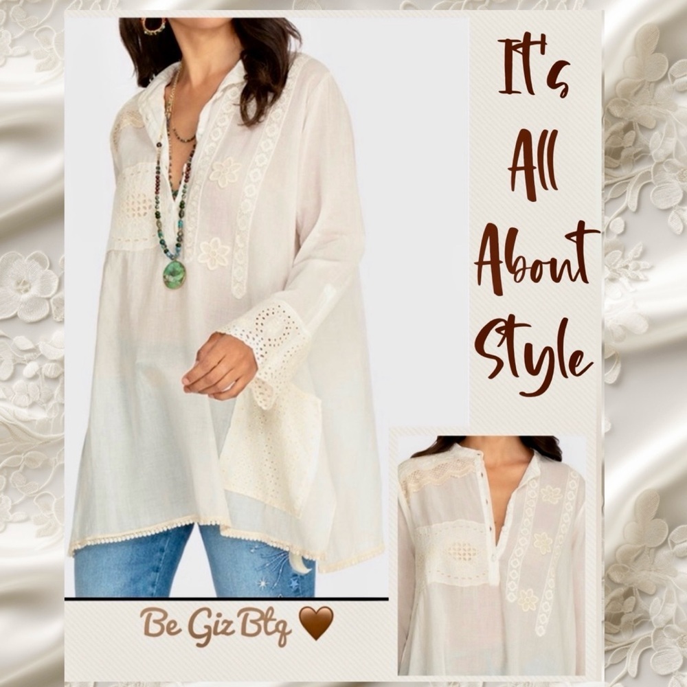 Nwt Johnny Was Kit Patchwork Natural Cotton Tunic Size Small